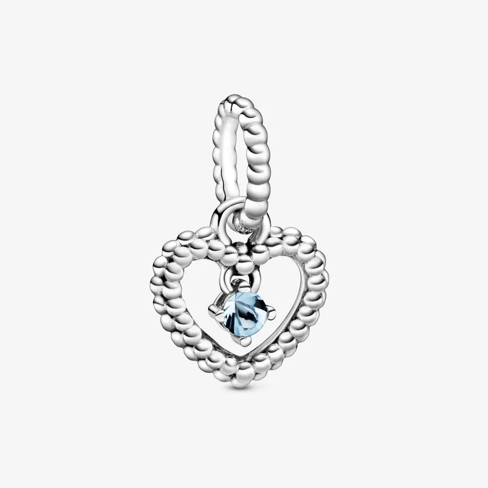 Aqua Blue Beaded Heart Dangle Charm