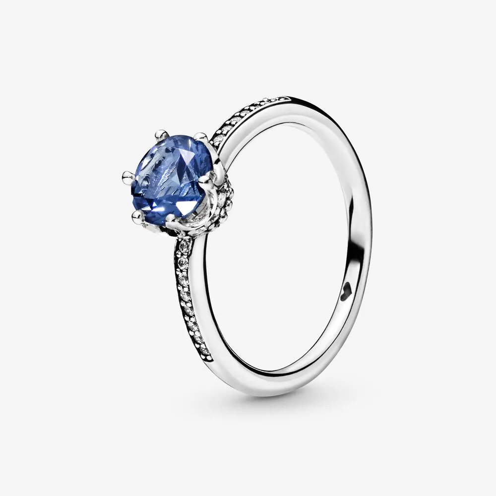 Blue Sparkling Crown Solitaire Ring