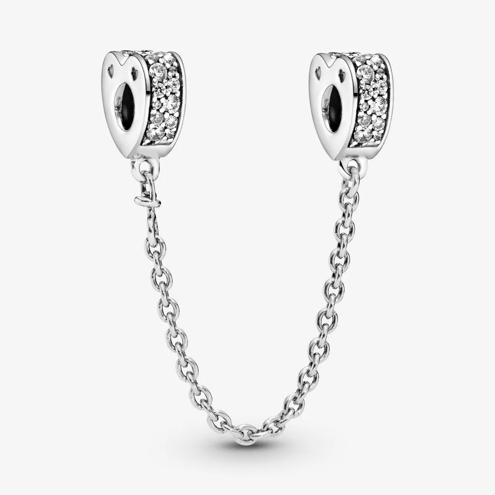 Clear Pavé Hearts Safety Chain Charm
