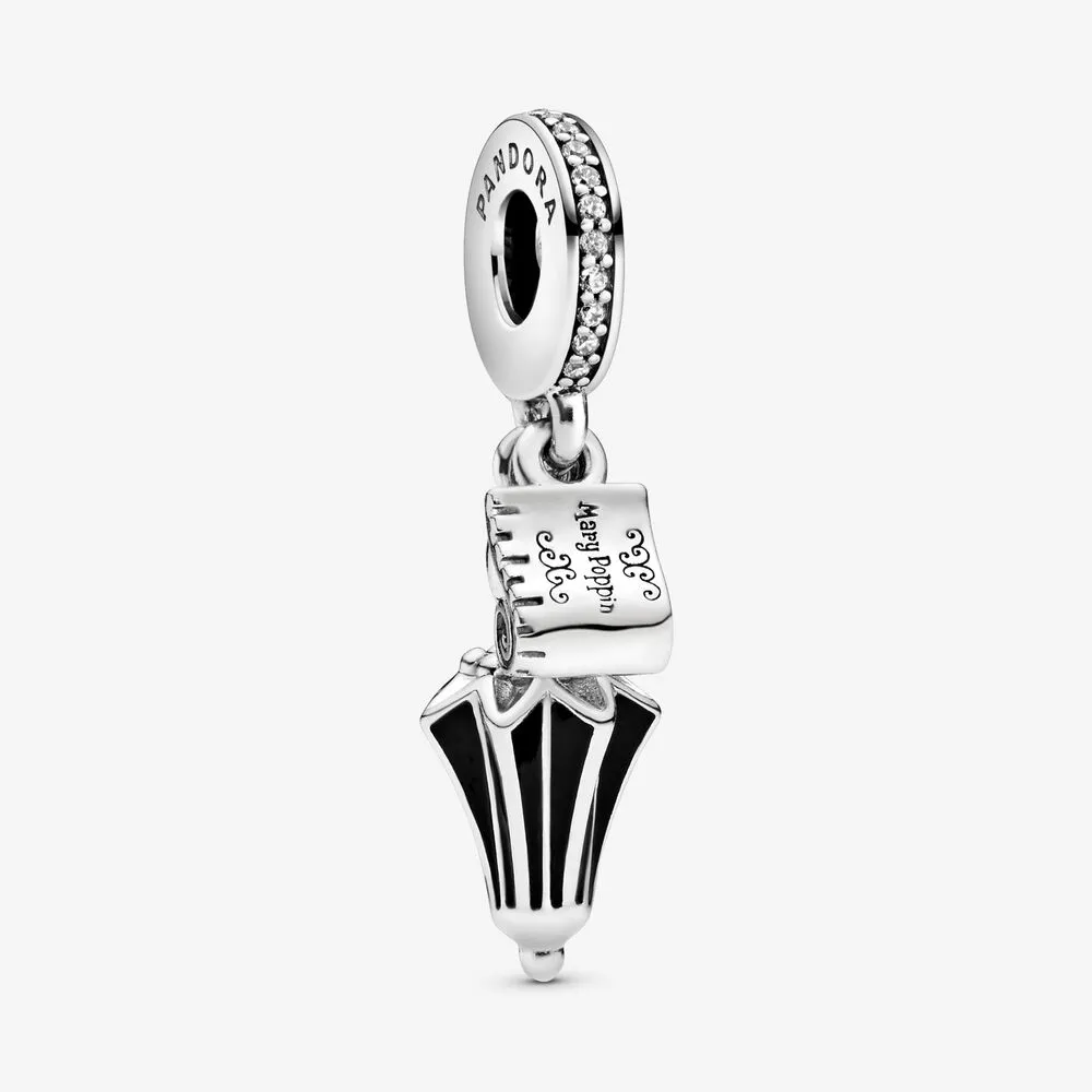 Disney, Mary Poppins’ Umbrella Dangle Charm, Clear CZ & Black Enamel
