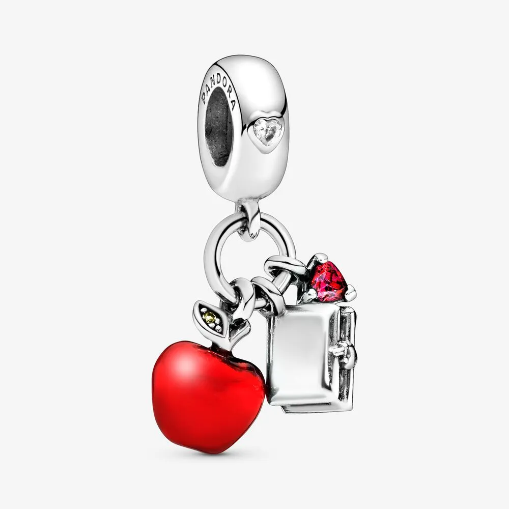 Disney, Snow White’s Apple & Heart Dangle Charm, Red & Green CZ & Red Enamel