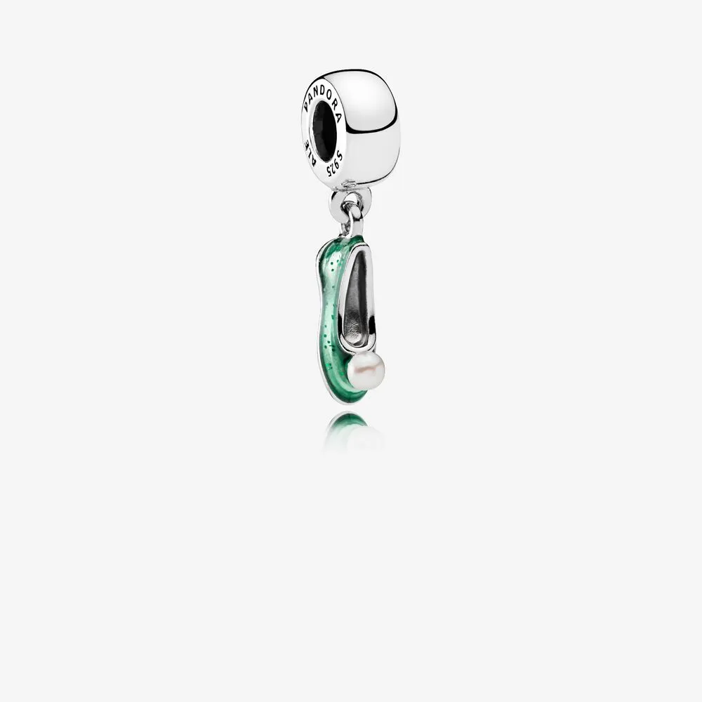 Disney, Tinker Bell's Shoe Dangle Charm, White Cultured Pearl & Glittering Green Enamel