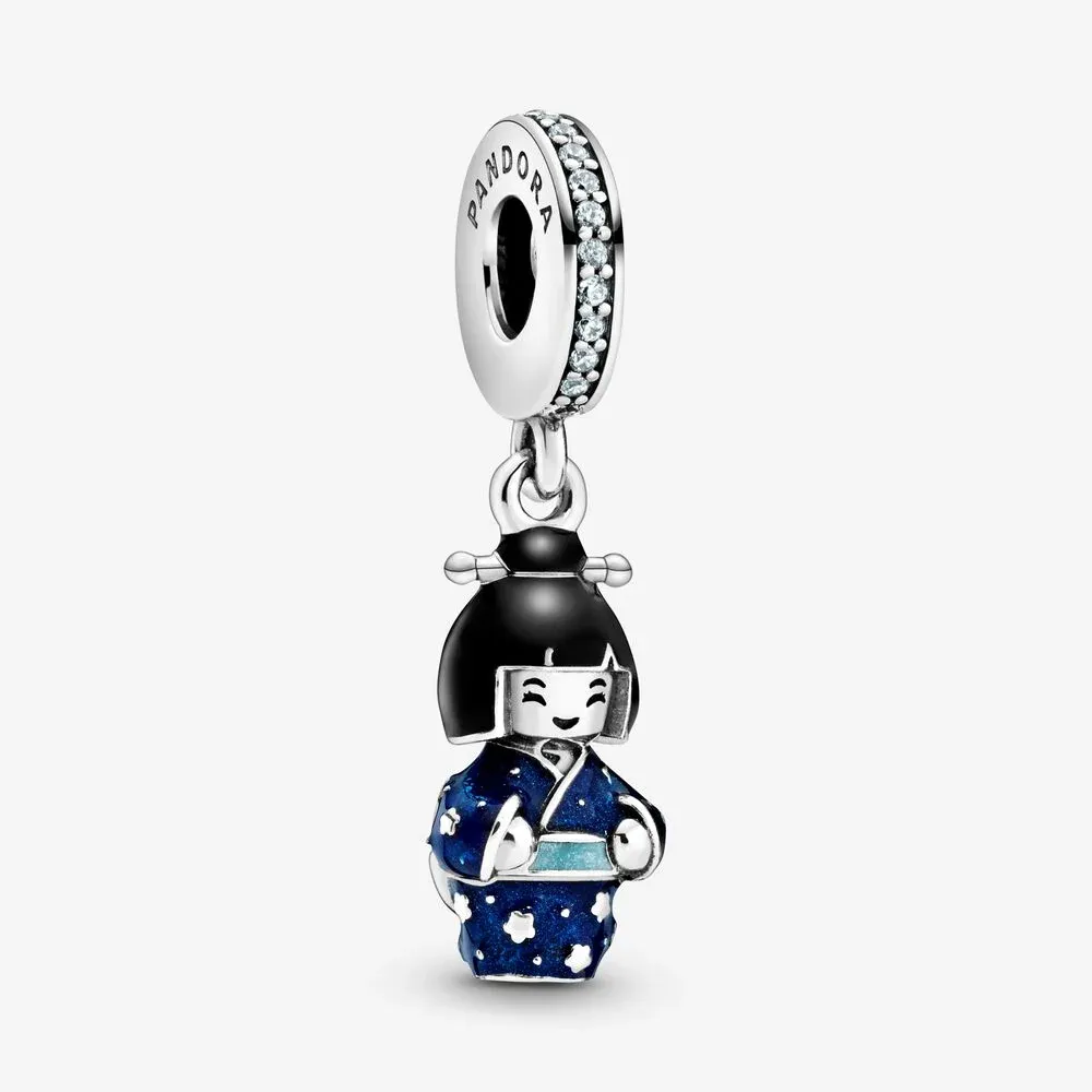 Japanese Doll in Blue Kimono Dangle Charm