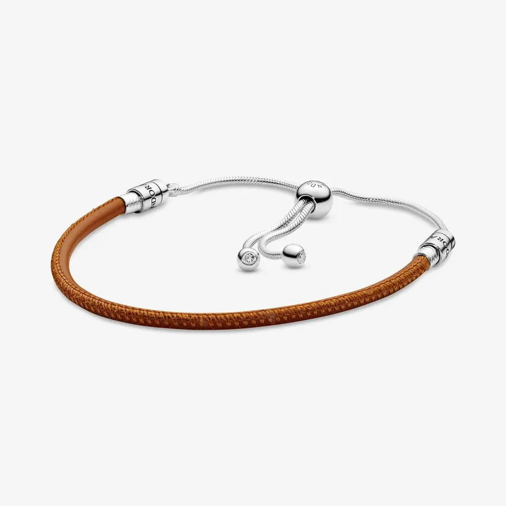 Pandora Moments Golden Tan Leather Slider Bracelet