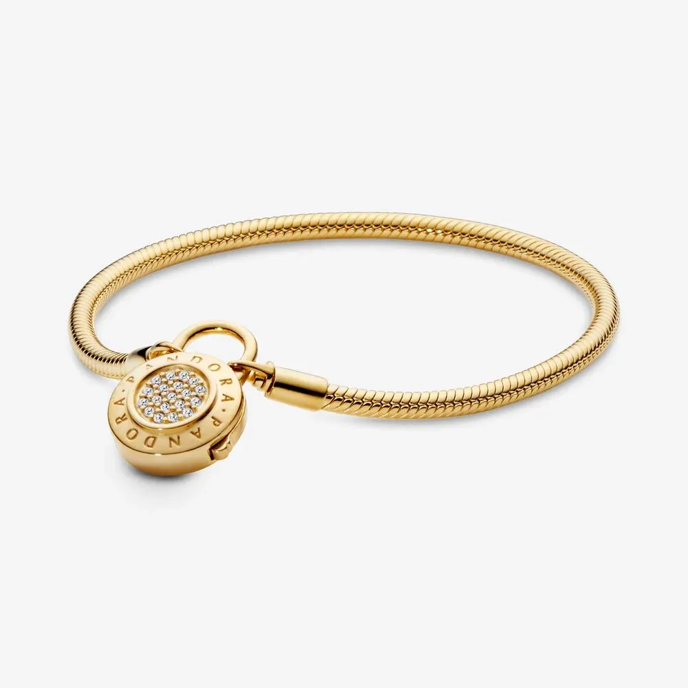Pandora Moments Pav&eacute; Padlock Clasp Snake Chain Bracelet