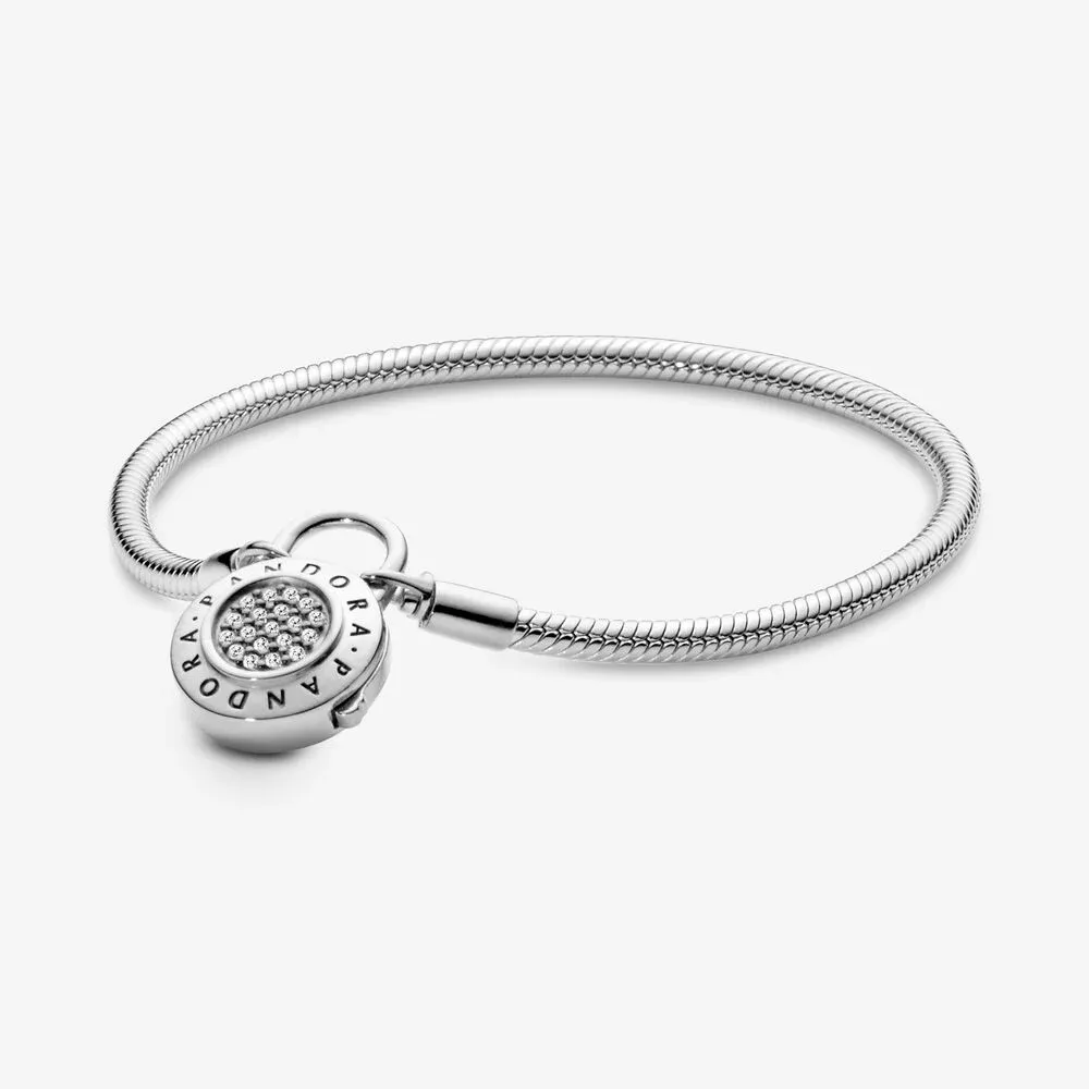 Pandora Moments Pav&eacute; Padlock Clasp Snake Chain Bracelet