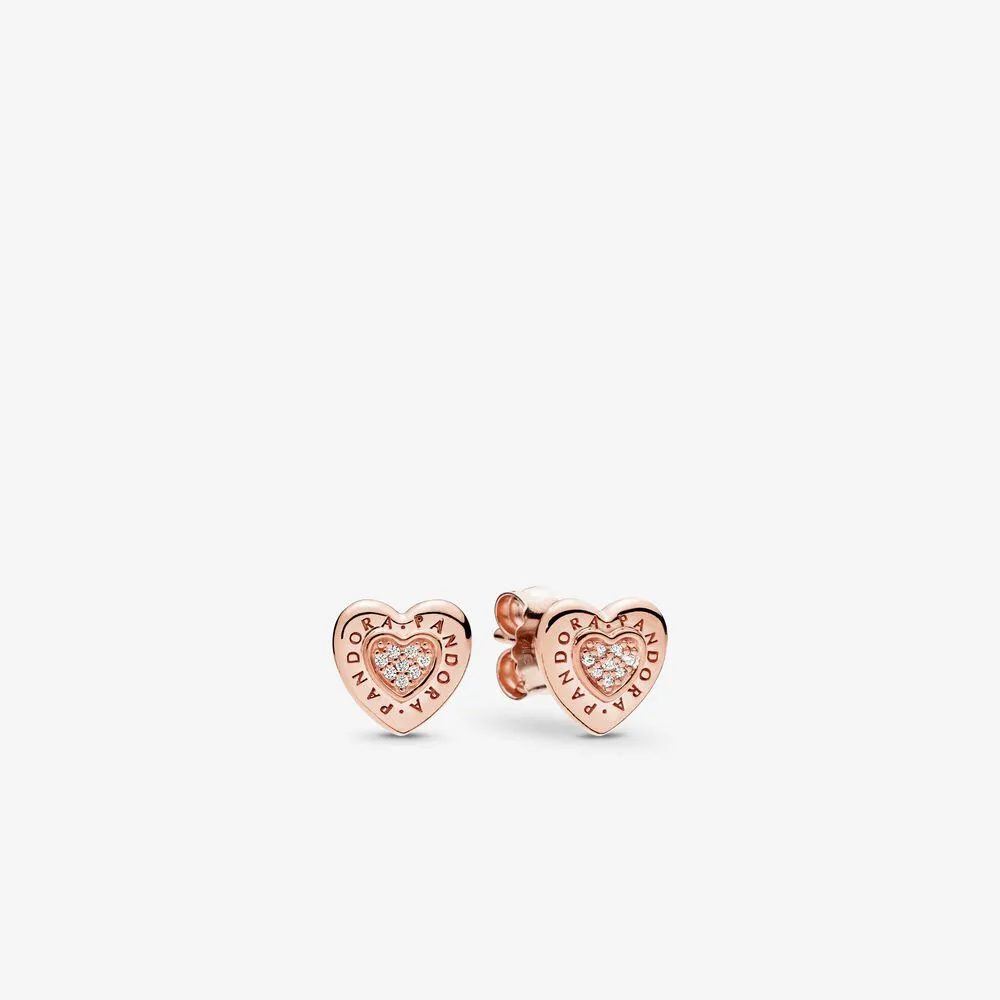 PANDORA Signature Heart Stud Earrings, PANDORA Rose&trade; & Clear CZ