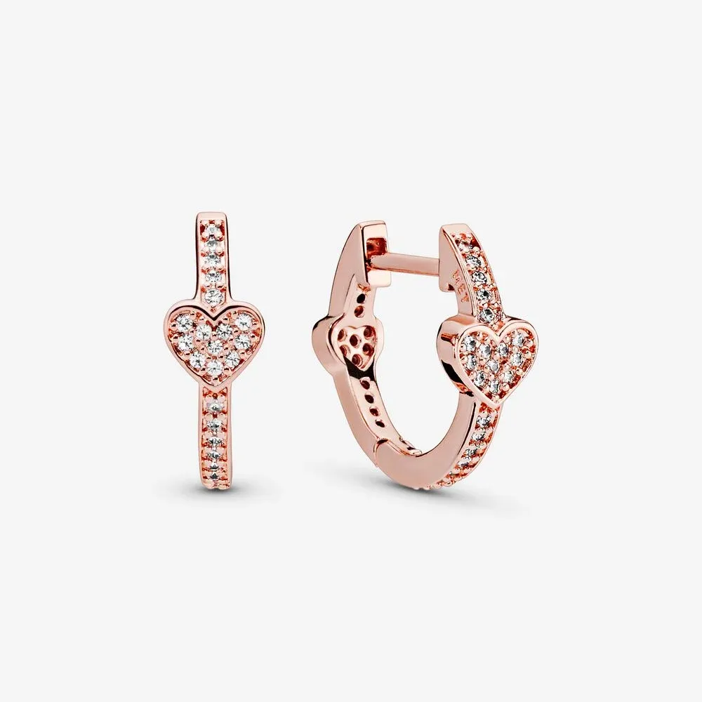Pav&eacute; Heart Hoop Earrings