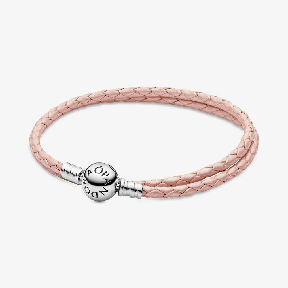 Pink Braided Double-Leather Charm Bracelet