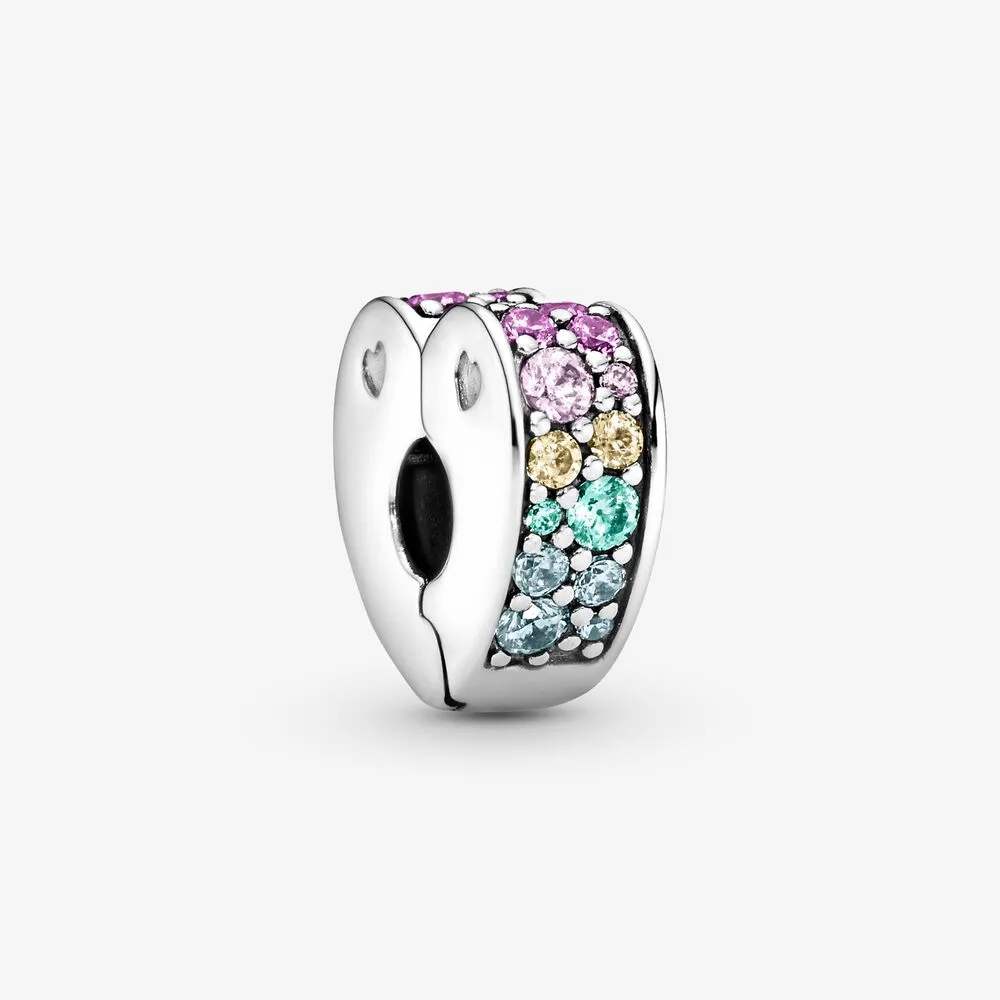 Rainbow Pav&eacute; Heart Clip Charm