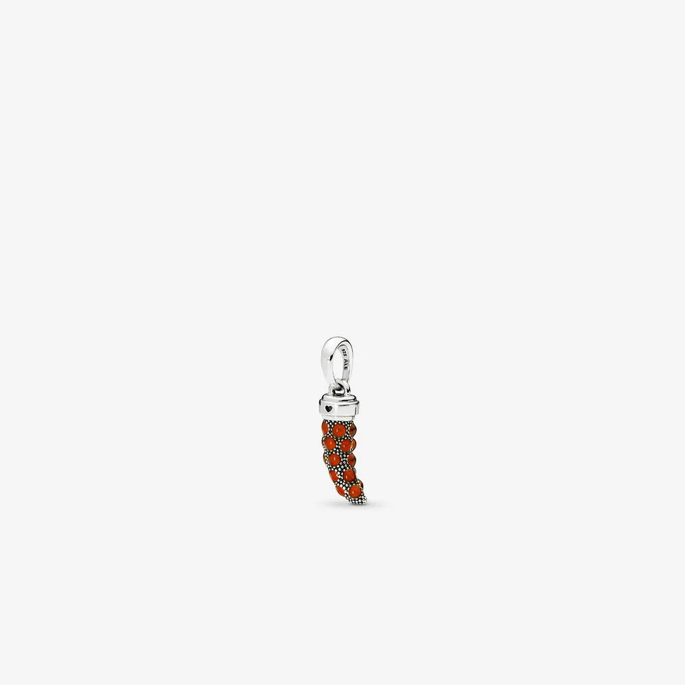 Red Italian Horn Necklace Pendant, Red Enamel