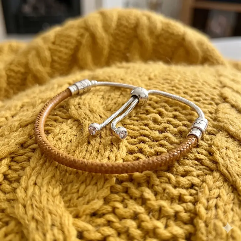 Pandora Moments Golden Tan Leather Slider Bracelet photo review