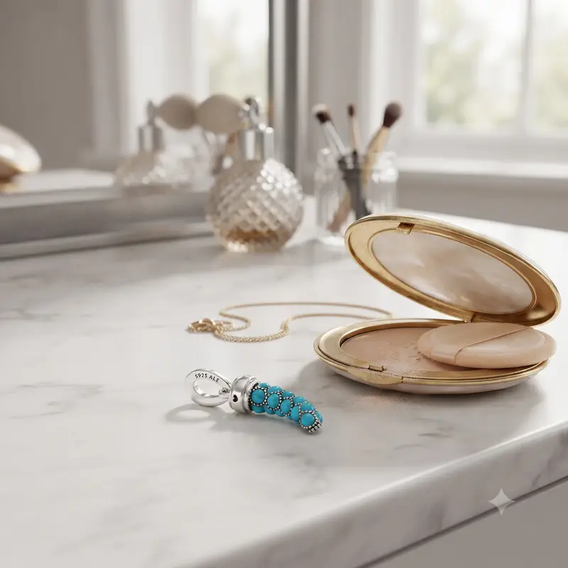 Turquoise Italian Horn Necklace Pendant, Turquoise Enamel photo review