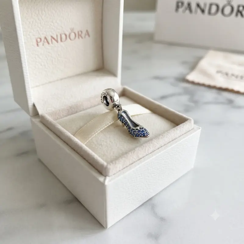 Disney, Cinderella Sparkling Slipper Dangle Charm, Fancy Light Blue CZ photo review