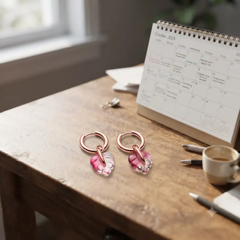 Pink Murano Glass Leaf Hoop Earrings photo review